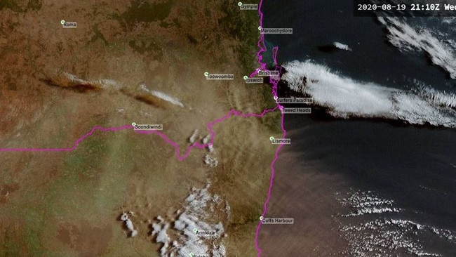 A dust haze blankets southeast Queensland on Thursday. Picture: BOM