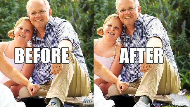 Before and after the dodgy photoshopping. Picture: Twitter. 