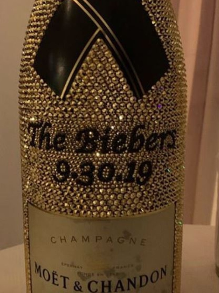 The Biebers’ fancy champagne bottle. Picture: Instagram