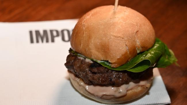 The Impossible Burger 2.0, the new and improved version of the company's plant-based vegan burger. Picture: Robyn Beck/AFP