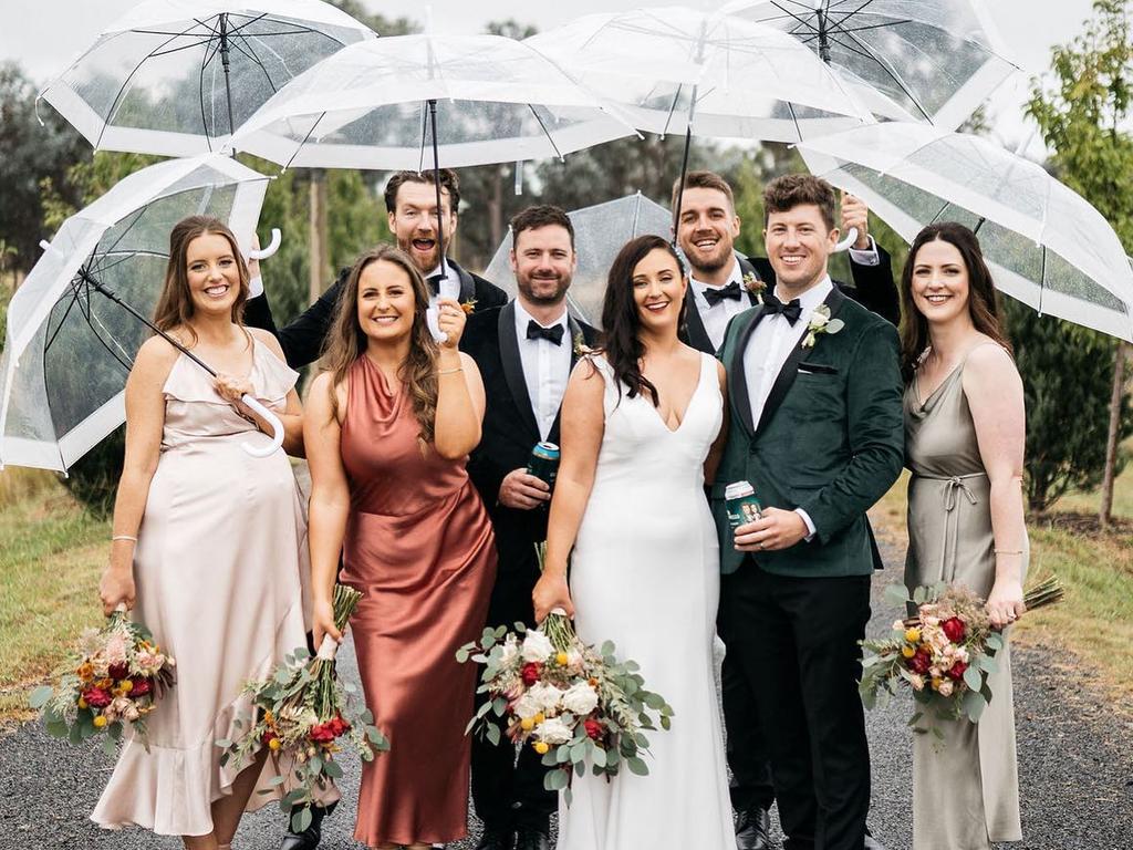 Ms Walsh as a bridesmaid at her sister’s wedding last month. Picture: Spencer Guy Photography