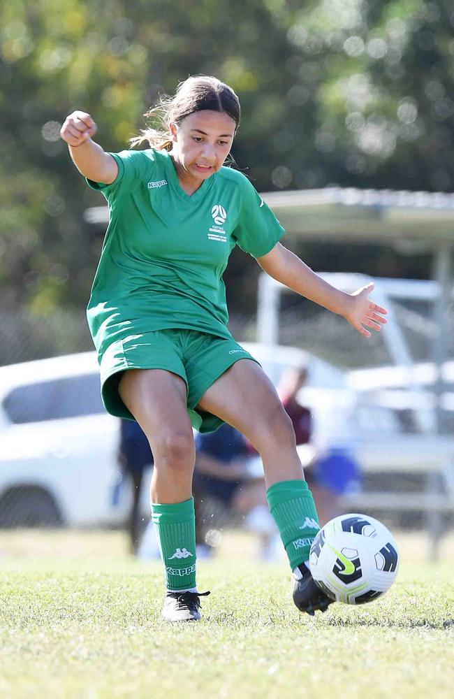 Football Queensland Community Cup carnival, Maroochydore. U13-14 girls, Sunshine Coast V Darling Downs. Picture: Patrick Woods.