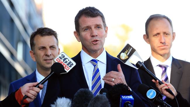 NSW Premier Mike Baird (pictured) and Minister for Transport and Infrastructure Andrew Constance making the announcement for the Sydney Metro at Walsh Bay this morning.