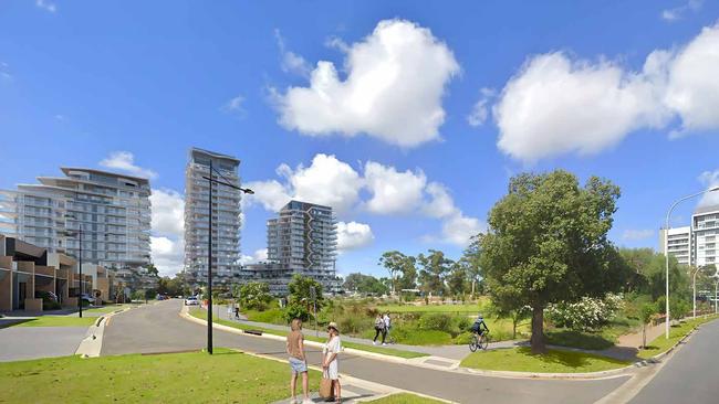 Artist impressions for a proposed 20-storey residential tower at the Glenside housing development, which would require a change to land zone and planning rules. Picture: Hames Sharley / URPS