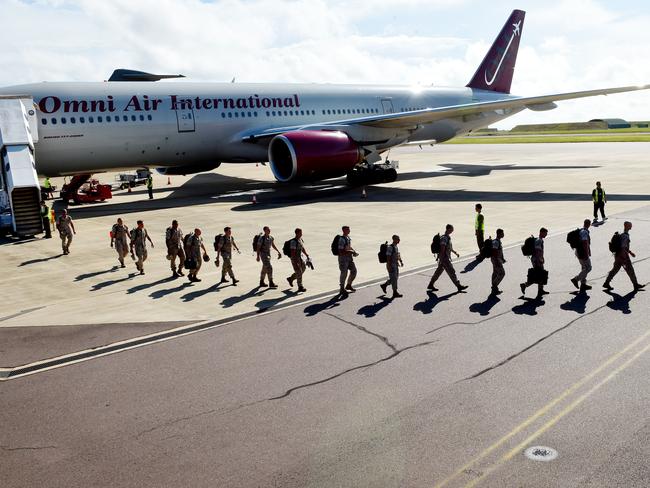 Australian Defence Force welcomes 2017 Marine Rotational Force to Darwin RAAF Base. Picture: Elise Derwin