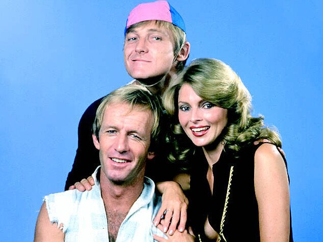 Paul Hogan with John Cornell and Delvene Delaney from TV program The Paul Hogan Show. Picture: Supplied