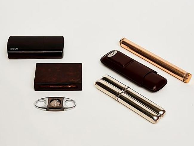 Auction of Bob Hawke & Blanche d'Alpuget Mementos Curiosities Art and Design: Assorted Cigar Accessories including five cigar cases and a cigar cutter, circa 2000 (6). Picture: Supplied