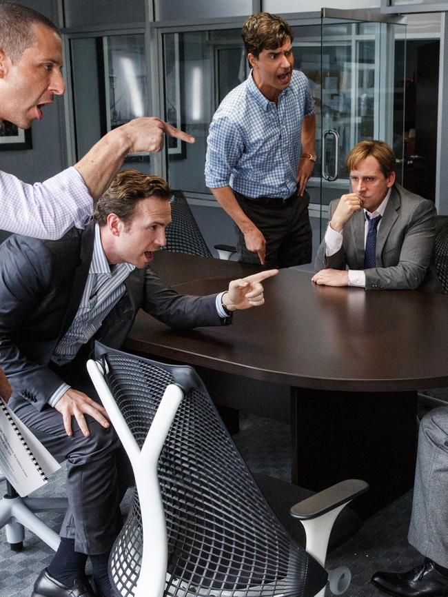 Carell (far right) in a scene from McKay’s The Big Short. Carell received Golden Globe and AACTA nominations for his performance. Picture: Paramount Pictures