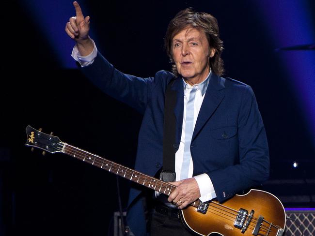 Still going strong ... Former Beatle Sir Paul McCartney performs in concert as part of his Out There tour. Picture: AP