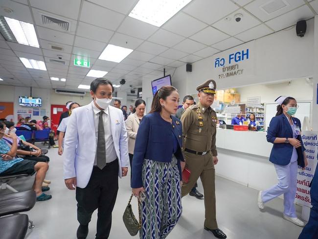 Prime Minister Paetongtarn Shinawatra arrives at Patrangsit Hospital in Pathum Thani, north of Bangkok to check on the victims. Picture: Royal Thai Government.