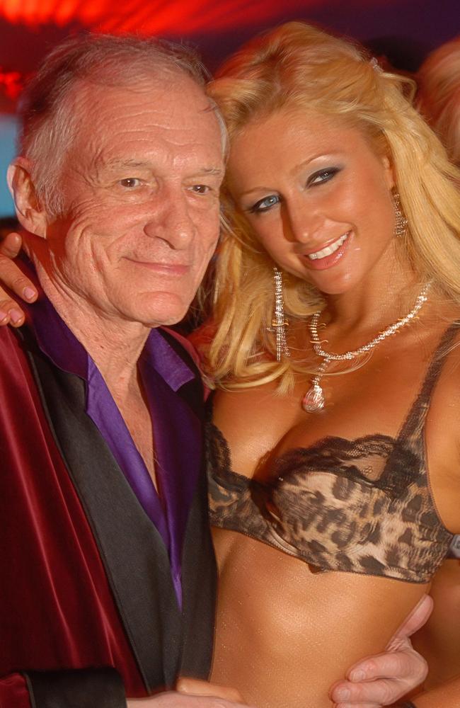 Hugh Hefner, poses with Paris Hilton as he celebrates his 80th birthday at the Playboy Mansion. Picture: AP