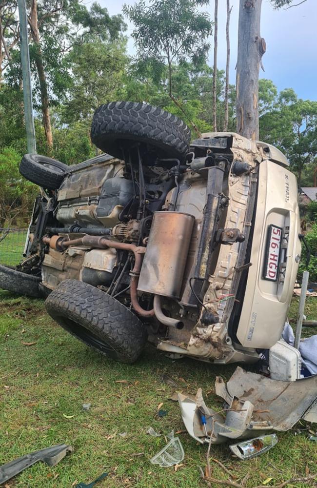 Police tracked to offenders who remain on the run after a car rollover at Bellbird Park on Sunday.