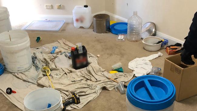 Some of the alleged evidence of drug manufacturing found by Strike Force Monfarville during investigations into an alleged drug syndicate back in July. Picture: NSW Police.