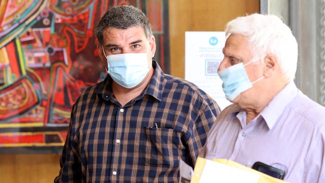 Steven Capsis (left) at Sydney District Court, accompanied by his father Reverend George Capsis (right). Picture: NCA NewsWire / David Swift