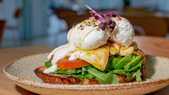 The sumptuous Halloumi stack is a breakfast hit at Lobby in the Lands building.Picture: Linda Higginson