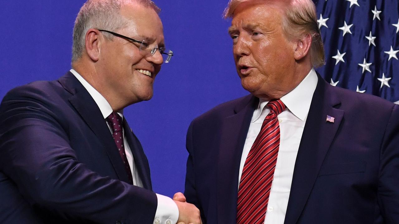 Scott Morrison and Donald Trump during last month’s state visit. Picture: Saul Loeb/AFP