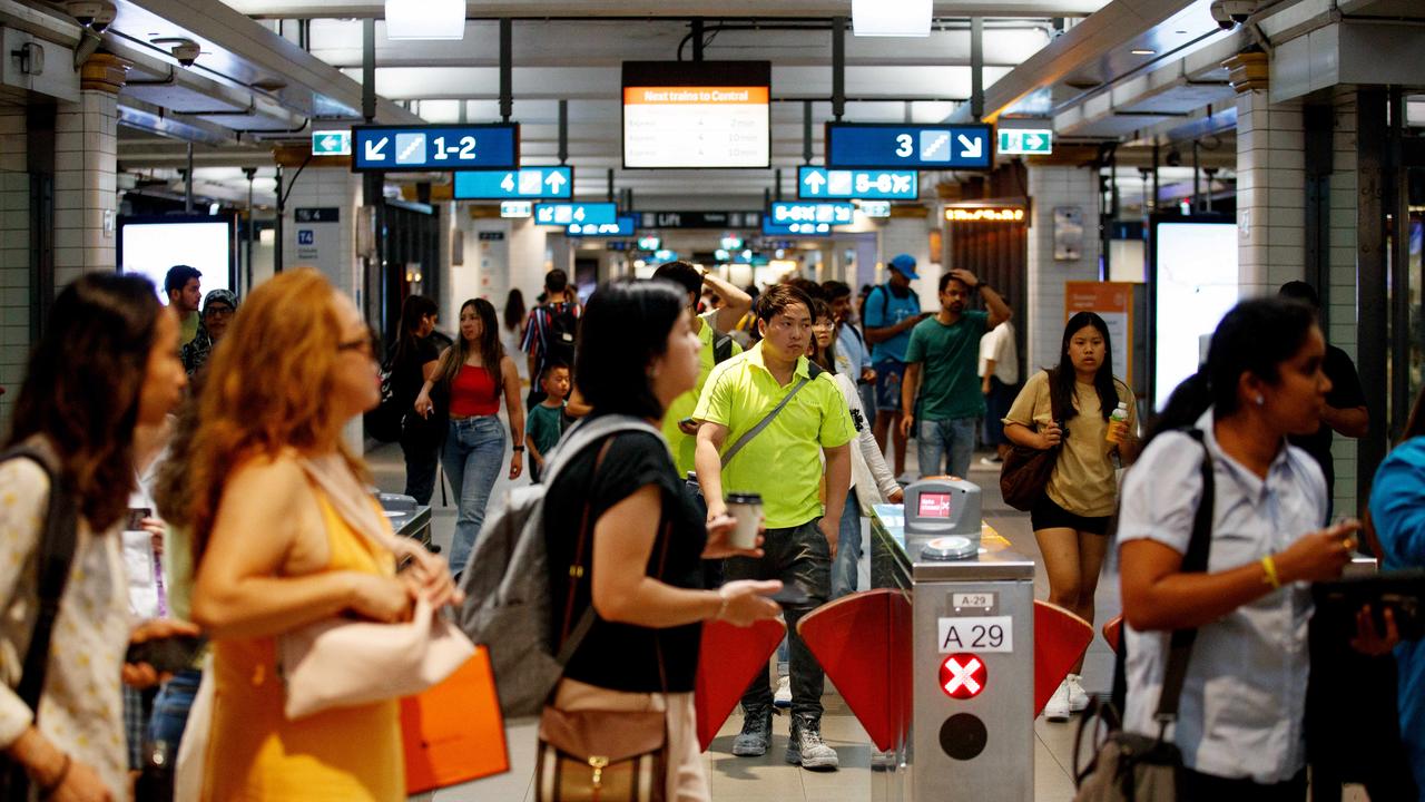 SYDNEY, AUSTRALIA – NewsWire Photos MARCH 8, 2022: People leave Town Hall Station in Sydney after the rail network closed on Wednesday afternoon. Picture: NCA NewsWire / Nikki Short