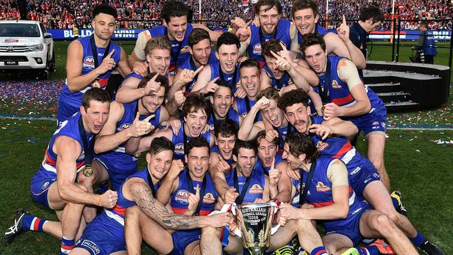Western Bulldogs players with the premiership cup.