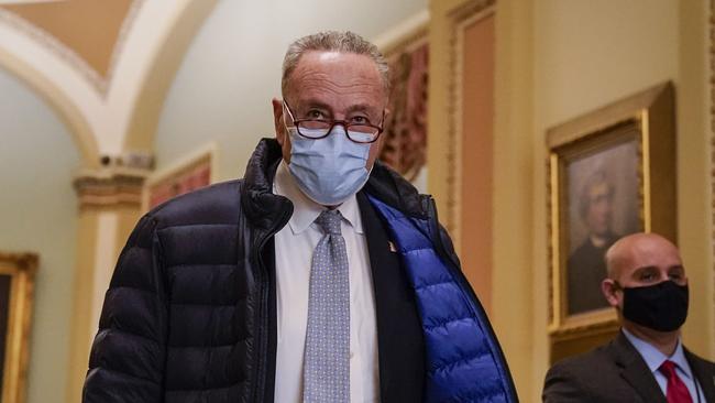 Chuck Schumer arrives at the Capitol ahead of impeachment proceedings. Picture: AFP.