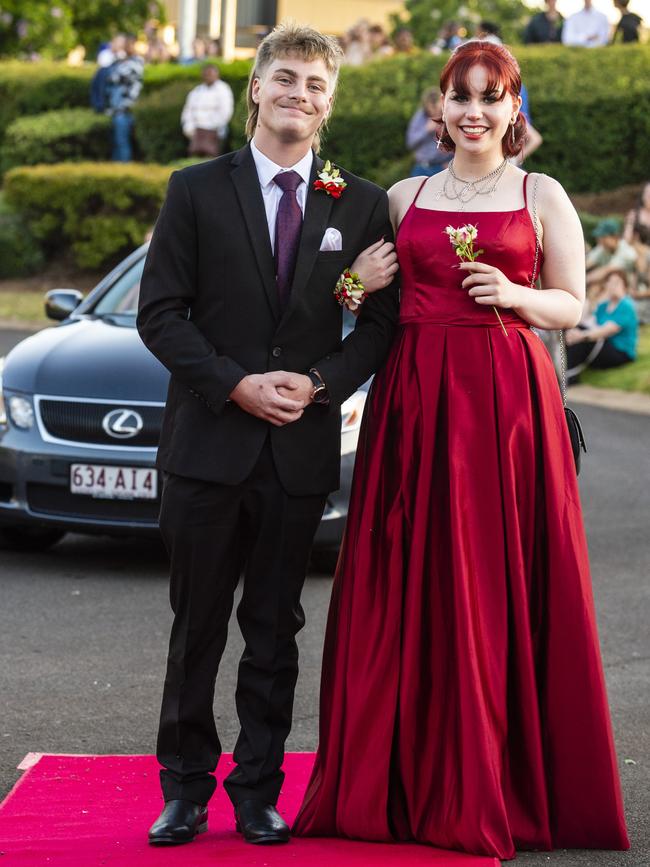 Jason Myers and Brooke Ireland arrive at Harristown State High School formal at Highfields Cultural Centre, Friday, November 18, 2022. Picture: Kevin Farmer