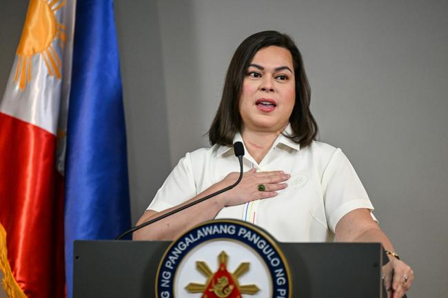 Philippine Vice President Sara Duterte gives a statement on impeachment complaints filed against her at her office in Metro Manila