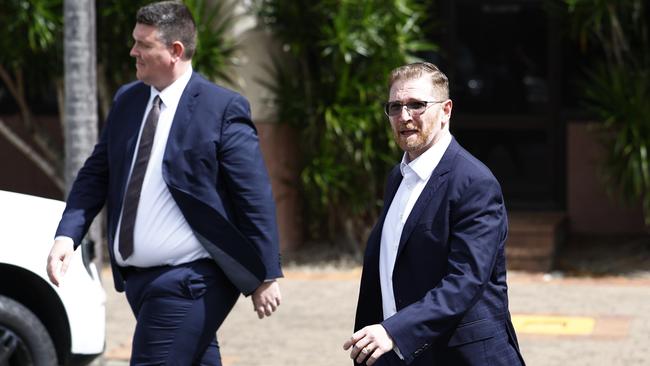 Fisher Dore Lawyers senior associate Michael Finch and defence barrister Angus Edwards KC leave the Cairns Supreme Court on the first day of the pre-trial hearing for Rajwinder Singh, who is accused of the murder of 24 year old Toyah Cordingley on Wangetti Beach on October 21, 2018. Picture: Brendan Radke