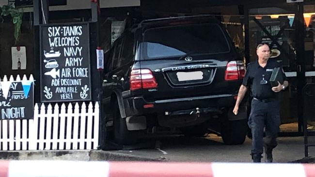 A 4WD crashed into Darwin CBD's Six Tanks Brew Co. around 3am on Sunday morning December 6, 2020. Picture: Madura McCormack/NT News