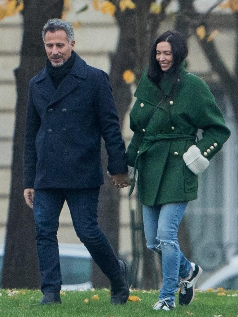 Love birds Erica Packer and Enrique Martinez walk in the streets of Paris. Picture: Backgrid