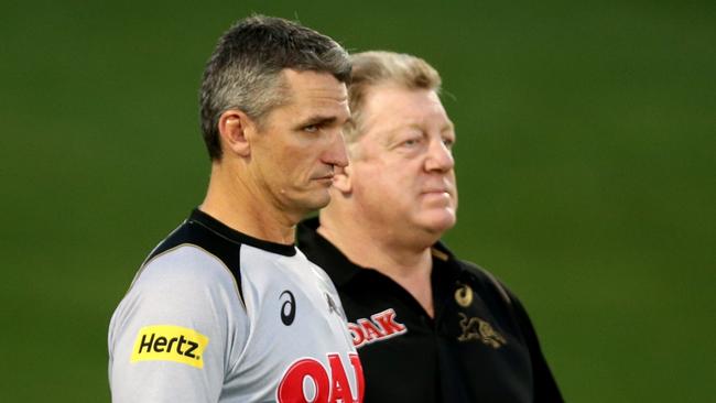 Panther's coach Ivan Cleary and Phil Gould during the Penrith Panthers training session at Pepper Stadium, Penrith. Picture Gregg Porteous