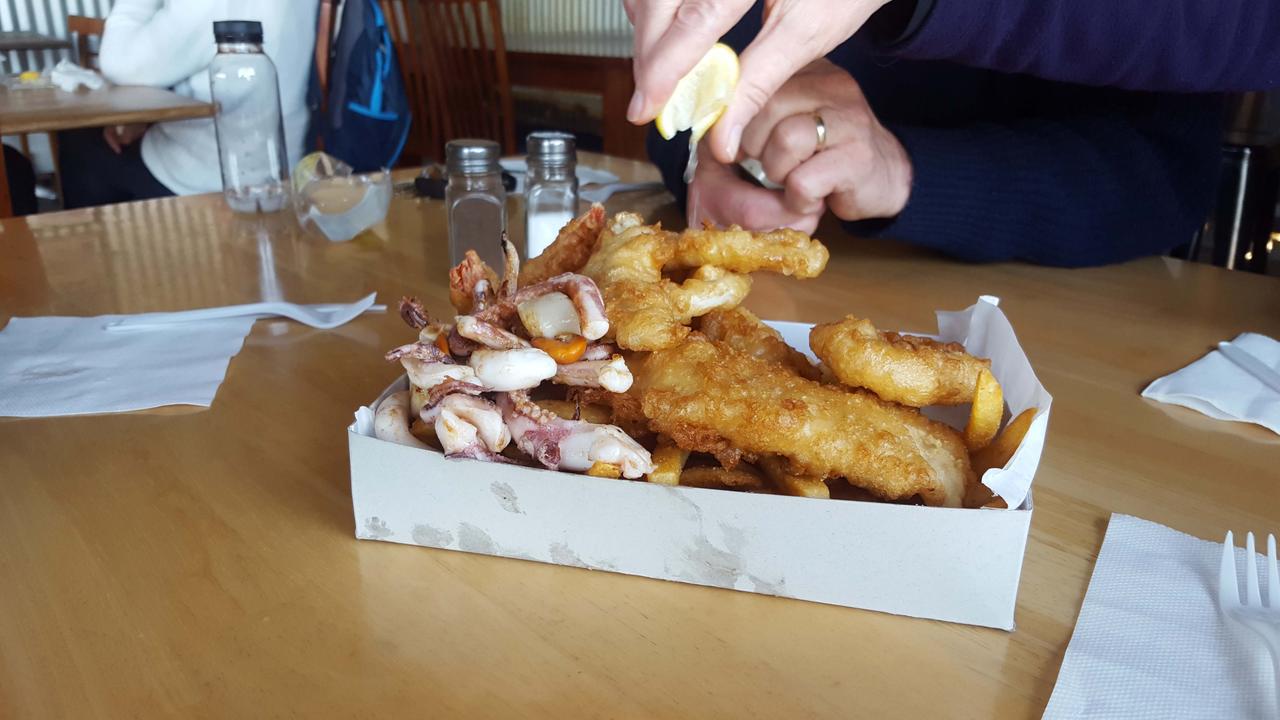 Seafood basket for two from the Tasmanian Coastal Seafoods' fish and chip shop at The Gulch in Bicheno. Picture: File