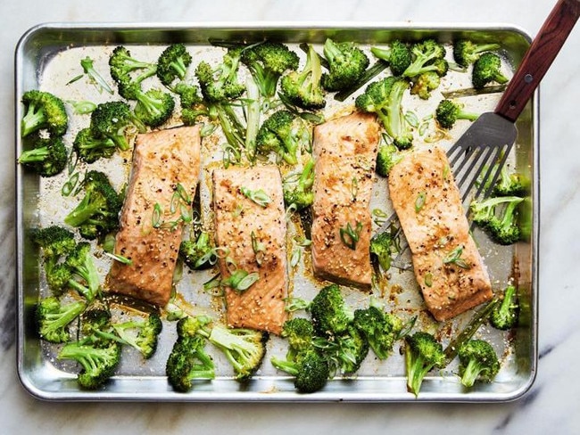 Salmon with broccoli sesame and ginger