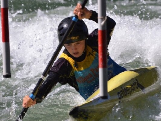 Sophie Wilson competing in the 2019 Canoe Slalom Junior and Masters National Championships. Source: Paddle Australia