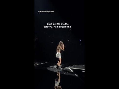 Olivia Rodrigo falls through the stage during the final Melbourne show