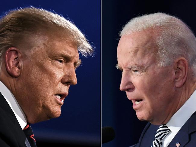 (FILES) In this file photo and combination of pictures created on September 29, 2020 shows US President Donald Trump (L) and Democratic Presidential candidate former Vice President Joe Biden squaring off during the first presidential debate at the Case Western Reserve University and Cleveland Clinic in Cleveland, Ohio. - He has suffered profound personal tragedy and seen his earlier political ambitions thwarted, but veteran Democrat Joe Biden hopes his pledge to unify Americans will deliver him the presidency after nearly half a century in Washington (Photos by JIM WATSON and SAUL LOEB / AFP)