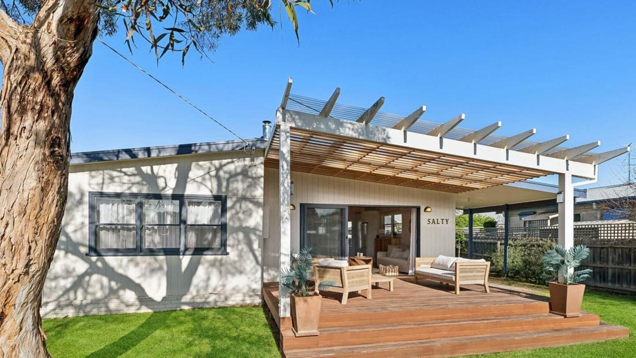 The 'Salty' shack at 7 Swan Pde, St Leonards is a popular Airbnb listing that's now selling for $800,000 to $850,000.