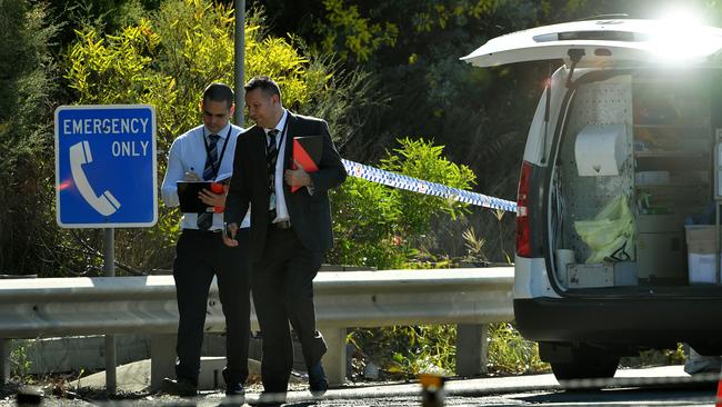 NSW Police established a crime scene on the M1 Highway near Mount Kuring-Gai on July 25. Pic: AAP Image/Joel Carrett