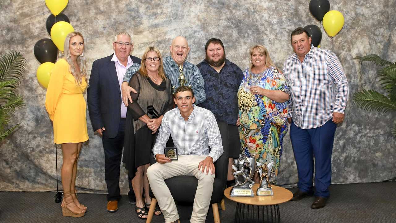 PLAYER OF THE YEAR: Billy Jackwitz with the O'Brien Family, his parents Andrew and Ros Jackwitz, and Angela Kelly. Picture: ANN BICHEL FHILL