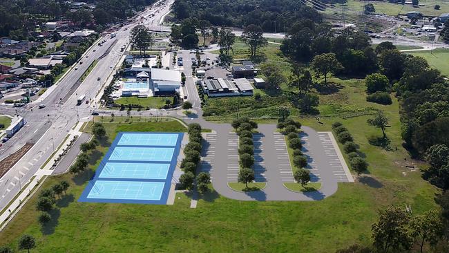 An artist impression of the new netball courts which will be built on land currently leased by Bramble Bay Pony Club. Image: Brisbane City Council