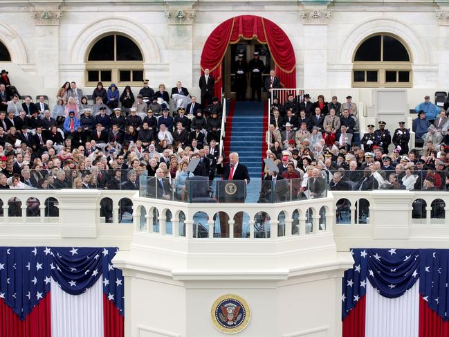 President Donald Trump delivers his inaugural address on the West Front of the U.S. Capitol on January 20, 2017 in Washington, DC. In today’s inauguration ceremony Donald J. Trump becomes the 45th president of the United States. Picture: Getty