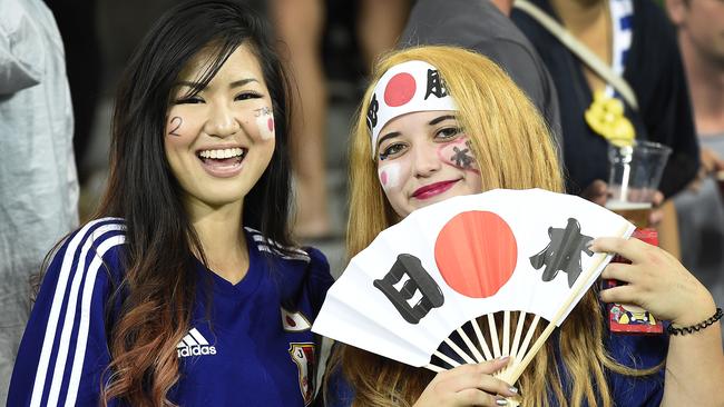 Japan fans cheer their team on against Jofran in Melbourne.