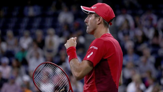 Steve Johnson was not amused by the carry-on of Nick Kyrgios. Picture: Getty