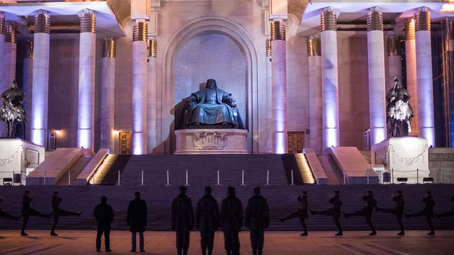 A statue of Kublai Khan in front of the Parliament House on Sukhbaatar Square in Ulan Bator.