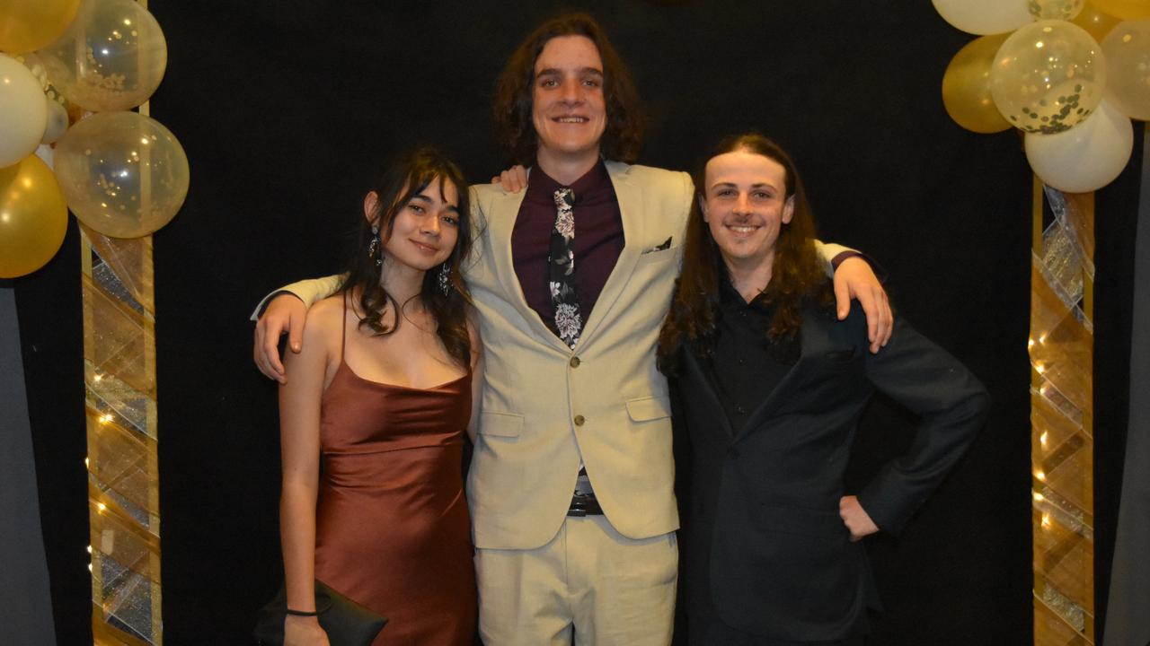 Kahlia Ah-Fa, Harry Conroy and Mason Small at the 2022 Kawana Waters State College formal. Picture: Sam Turner