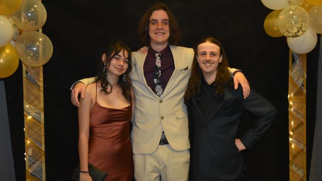 Kahlia Ah-Fa, Harry Conroy and Mason Small at the 2022 Kawana Waters State College formal. Picture: Sam Turner