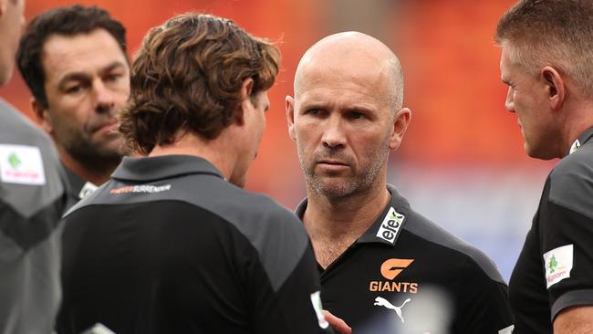 Caretaker GWS coach Mark McVeigh with assistants James Hird and Dean Solomon. Picture: Phil Hillyard