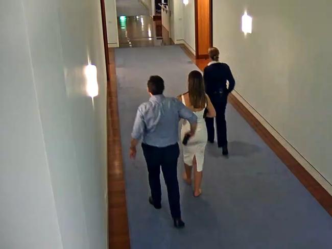 CCTV showing Brittany Higgins and Bruce Lehrmann inside Parliament House in Canberra. Picture: NCA NewsWire handout