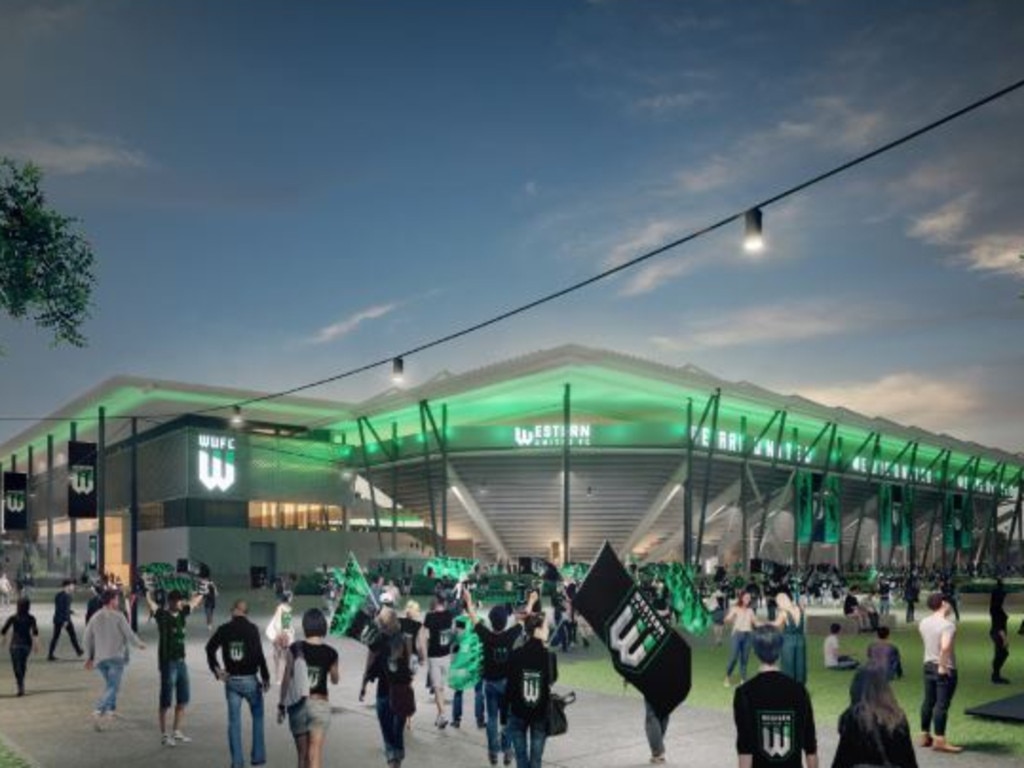 An artist's impression of the proposed 15,000 seat stadium for Western United. Picture: Wyndham City Council