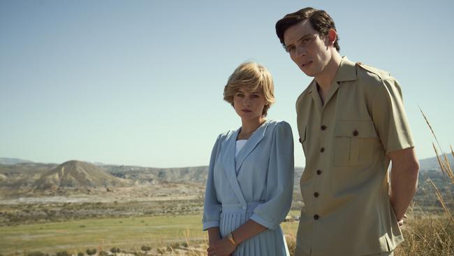 Emma Corrin as Princess Diana and Josh O C as Prince Charles at Llano del Buho, Almeria. Picture: Netflix