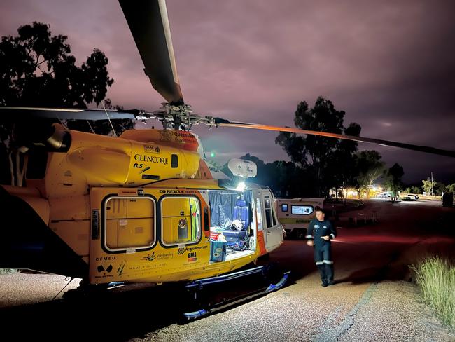 RACQ CQ Rescue landed at the Belyando Road House, 300km west of Mackay, late yesterday to airlift a tourist who was suffering a heart attack. Picture: RACQ CQ Rescue.