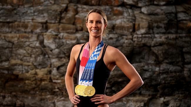 Australian swimmer Emma McKeon with all her Tokyo medals